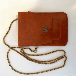 Crossbody Leather Phone Purse with Gold Chain Strap & Butterfly Pendant